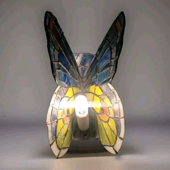 QUOIZEL INC BRONZE STAINED GLASS BUTTERFLY ACCENT TABLE LAMP NIGHT LIGHT 9” TALL - Picture 5 of 12